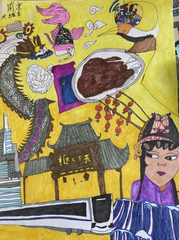 绘画高年组《水墨秦淮》谢德权，南京市觅秀街小学四年级，指导教师：肖珊